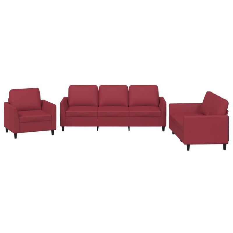 VidaXL Ensemble de canapés 3 pcs et coussins Rouge bordeaux Similicuir Modèle Sirius Ronde - 3201743_0