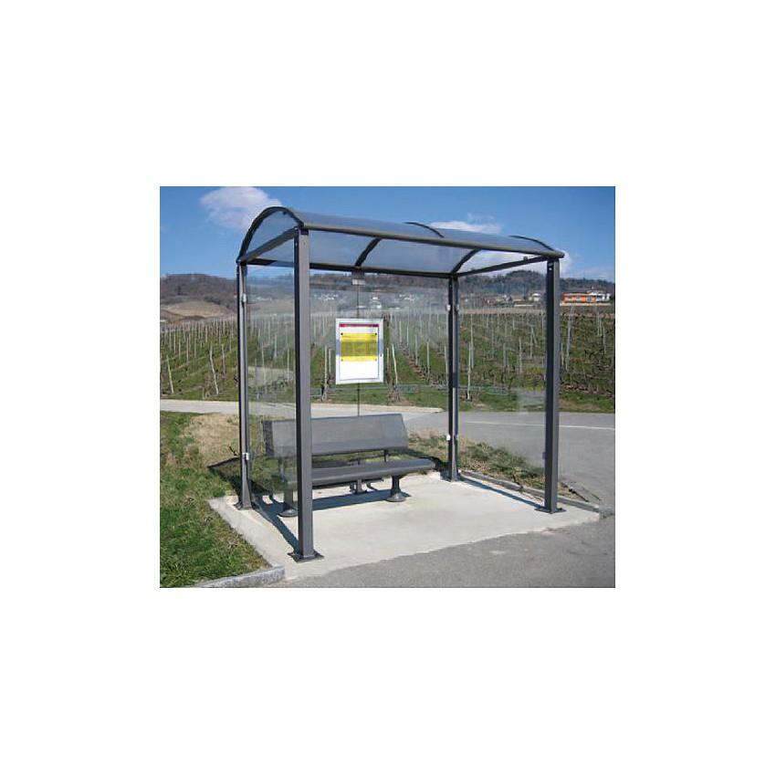 Abri bus 445572640 - structure en acier - bardage en verre sécurit - avec banquette et vitrine horaire - peinture aspect corten_0