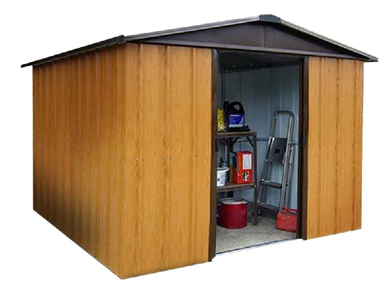 Abri métal 106wgy - 5,97 m² - Hauteur 202 cm - Double porte coulissante - Aspect bois marron_0