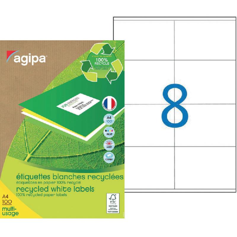 AGIPA 101192 Etiquettes blanches recyclées multi-usage 105 x 70 mm - Boîte de 800_0