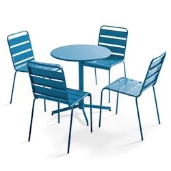 Oviala Business Ensemble table de terrasse ronde et 4 chaises bleu pacific - Oviala - bleu acier 107901_0
