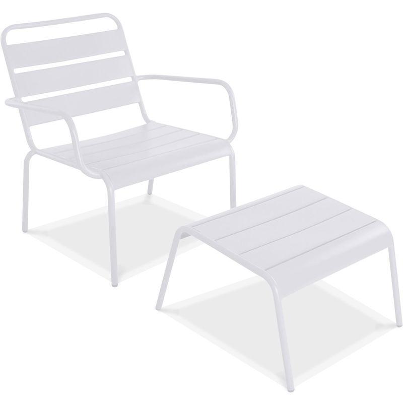 FAUTEUIL DE JARDIN BAS EN MÉTAL ET REPOSE PIEDS, PALAVAS PALAVAS BLANC OVIALA FAUTEUIL DE JARDIN BAS EN MÉTAL ET REPOSE PIEDS, PALAVAS PALAVAS BLANC OVIALA