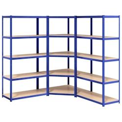 Helloshop26 - Étagères meubles rangement à 5 niveaux 3 pièces acier et bois d'ingénierie bleu 02_0045756 - 3000220856811_0