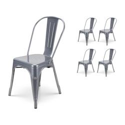 Kosmi Lot de 4 chaises en métal gris brillant - Style industriel - gris 3760301693468_0