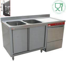 Pack : lave-vaisselle panier 500x500 mm 051d/6m avec plonge sur armoires 2 cuves et 1 égouttoir droite 1600 active wash à double parois - L1621VD-AS_051D/6M_0