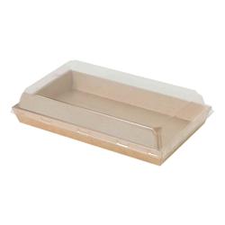 Packnwood FHC - 300Pcs - Barquette sushi en carton kraft brun avec couvercle transparent en plastique PET - 225x138x25 mm - en papier 270g - marron_0