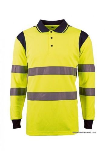 Polo manches longues haute visibilité PUNTA - bandes rétro-réfléchissantes et poignets élastiques_0
