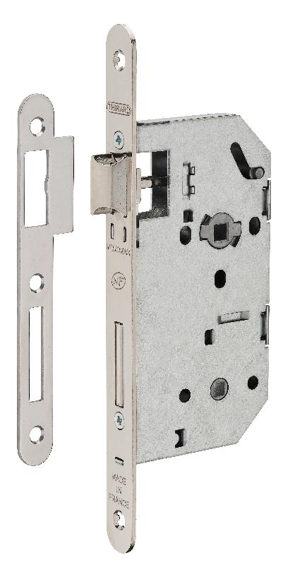 Serrure encastrable Monomax NF - Têtière acier nickelé pour porte d'intérieur - Réversible sans démontage_0
