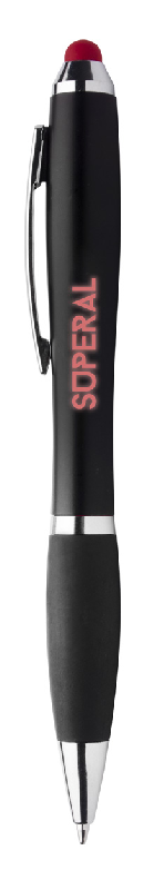 Stylo à bille stylet en plastique noir avec grip en caoutchouc et LED lumineuse - encre bleue_0