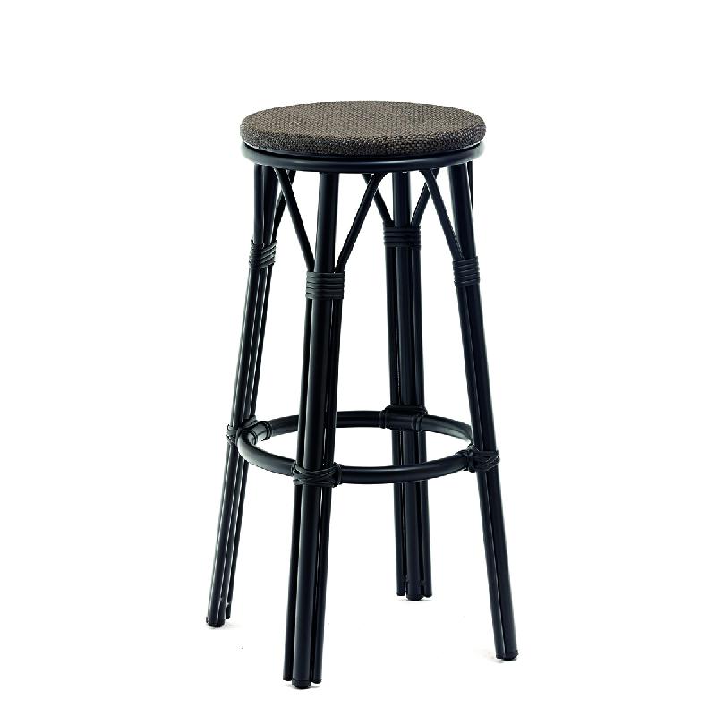 Tabouret de bar terrasse Charlotte - aluminium noir - textilène noir - empilable et résistant UV_0