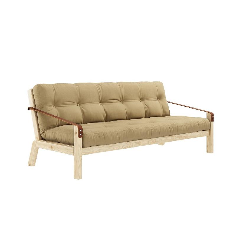 BANQUETTE FUTON POETRY EN PIN MASSIF COLORIS BEIGE BLÉ COUCHAGE 130 X 190 CM._0