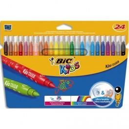 BIC POCHETTE DE 24 FEUTRES DE COLORIAGE POINTE MOYENNE COLORIS ASSORTIS - NOUVELLE POCHETTE KID COULEUR