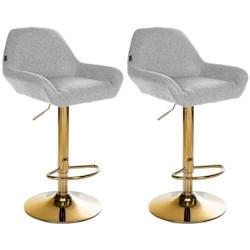 Décoshop26 - Lot de 2 tabourets de bar repose-pieds en forme d'arc en métal doré assise en tissu gris TDB10794 - gris 3000252950976_0