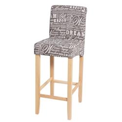 Décoshop26 - Tabouret de bar chaise haute de bar motif lettrage gris tissu pieds en bois clairs 04_0001238 - gris 3000127832697_0