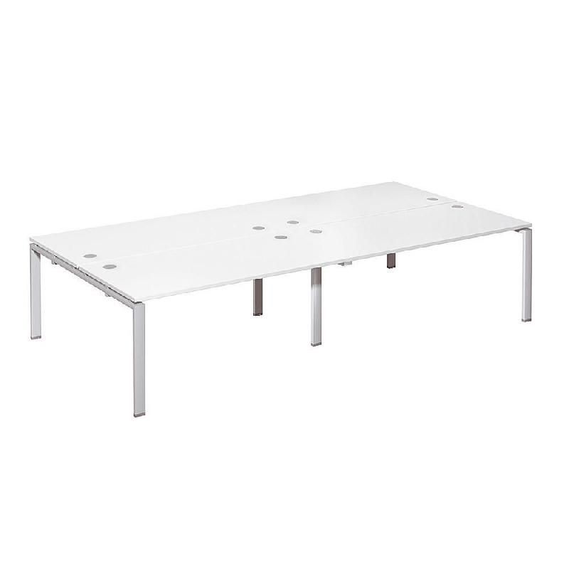 ENSEMBLE 4 POSTES DROITS E-LINK - L. 320 X P. 163 CM - PLATEAU BLANC - 4 PIEDS ALUMINIUM