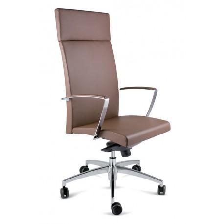 Fauteuil direction VIVA - Finition cuir - Accoudoirs fixes chromés - Haut dossier avec appui-tête - Référence VP02_0
