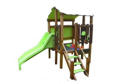 Cabane en bois sur pilotis avec toboggan intégré - Jeux pour enfants de 1 à 4 ans_0
