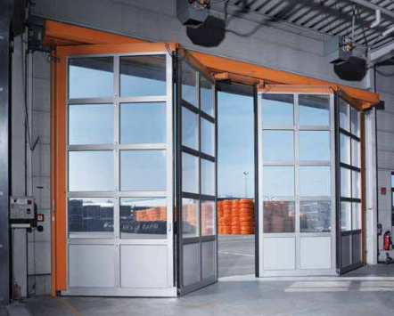 Porte pliante industrielle EFA-SFT - semi-vitrée en métal avec entraînement pneumatique robuste_1