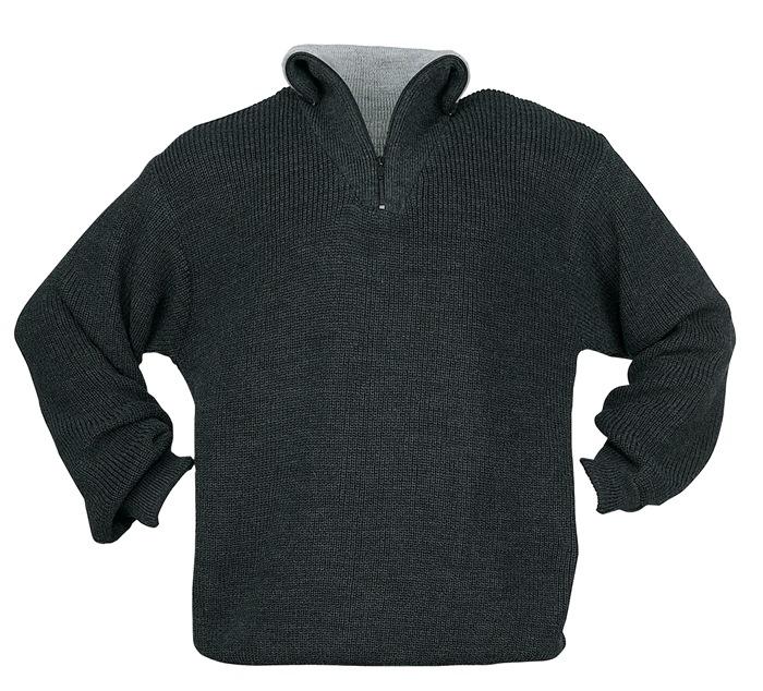 Pullover taille XXL anthracite 100 % polyacrylique - SCHEIBLER - col montant demi-zippé en tricot côte perlée_0