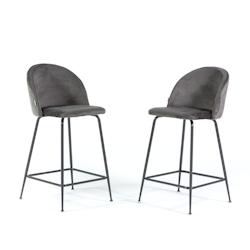 RATTATAN Lot de 2 tabourets de bar en velours avec pieds en métal,h.65cm,pour bar,restaurant et cuisine,design élégant–Sara XL–Gris foncé/Gris_0