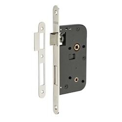 Serrure encastrable à condamnation pour porte de salle de bain et toilettes, axe 50mm, bouts ronds, poli nickelé - THIRARD - gris 3150260192117_0