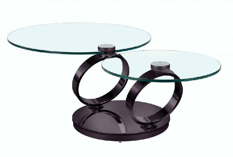 Table basse Olympe - plateaux pivotants en verre trempé 10 mm - piètement en nickel noir_0