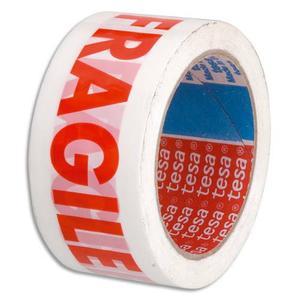 Tesa adhésif d'emballage en pp blanc imprimé rouge fragile silencieux 48 microns - h50 mm x l66 mètres_0