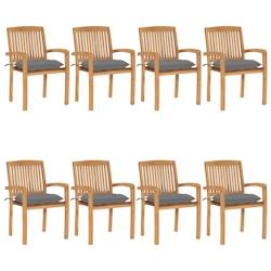 VidaXL Chaises De Jardin Empilables Avec Coussins Lot De 8 Teck Solide - gris 3073280_0