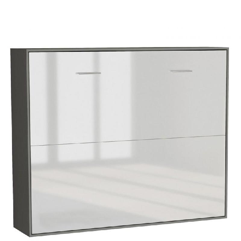 Armoire lit horizontale escamotable STRADA-V2 - Structure gris graphite mat - Façade blanc brillant effet miroir - Couchage 140x200 cm_0