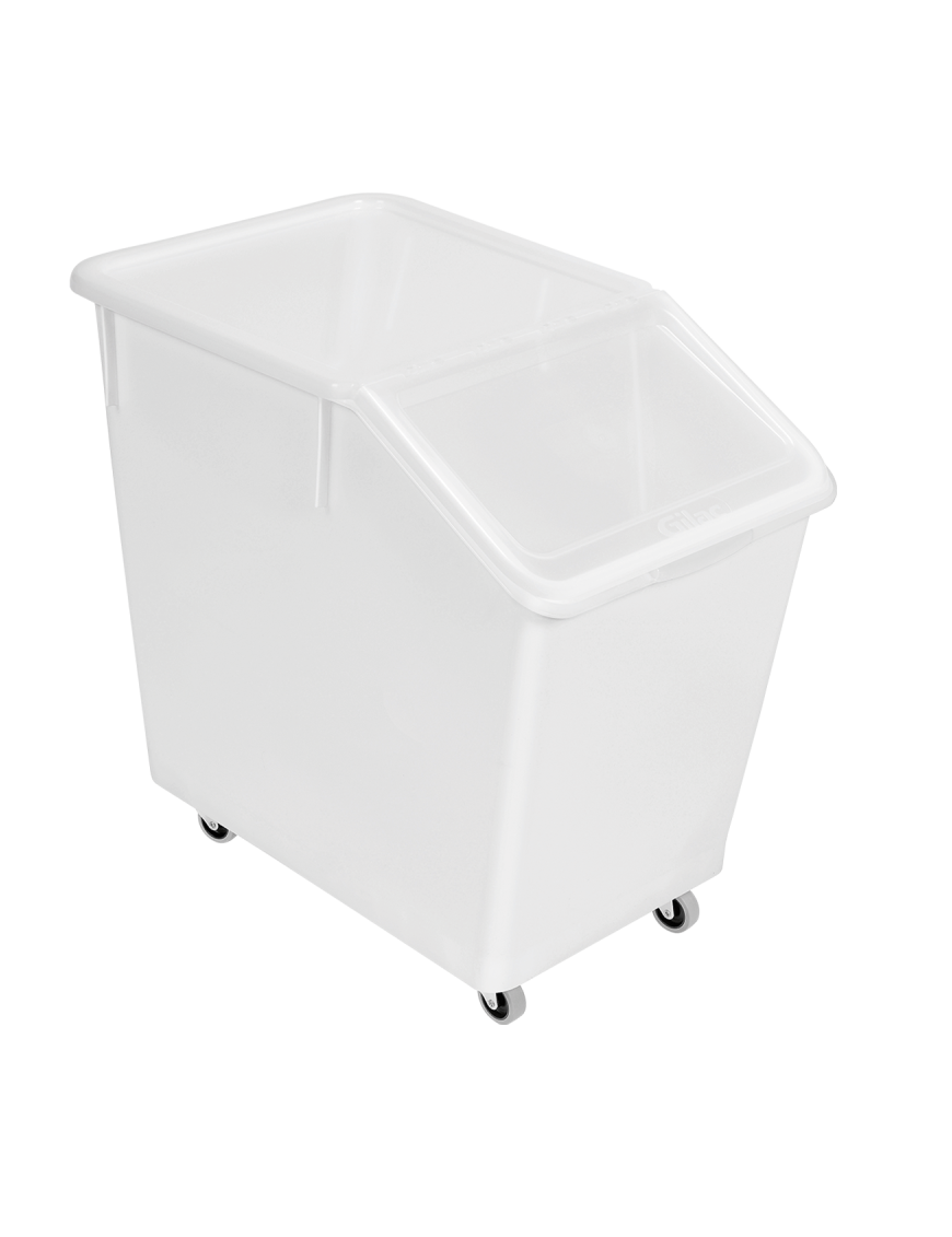 Bac à ingrédients 80 L - 4 roues en PA avec chape inox - couvercle transparent à rabat_0