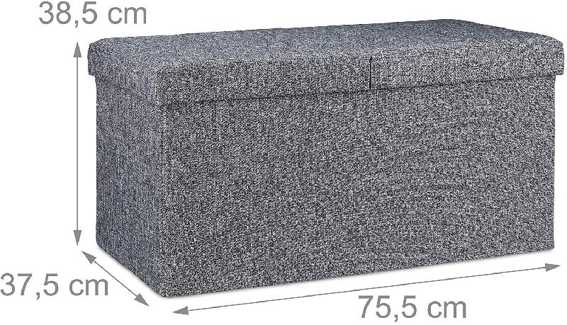 Banquette pliable rembourrée avec espace de rangement - couvercle rabattable gris - 13_0000373_0