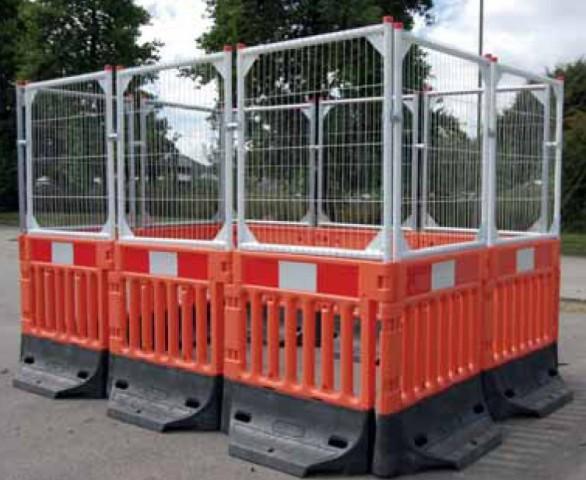 Barrière de chantier DELES avec treillis - film rouge/blanc Classe 1 - base noire 20kg lestable_0