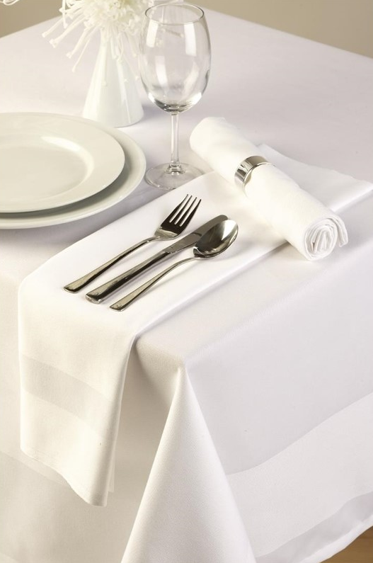 Boîte de 10 serviettes blanches en coton avec bande de satin - Dimensions 559 mm x 559 mm - Résistantes au blanchiment_0