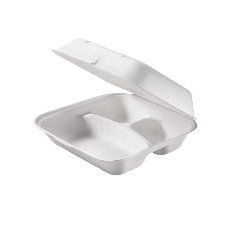 Boîte repas jetable 23,5x19,5x7,5 cm à trois compartiments - 125 pièces - Ecobioshopping - 7611243242350_0
