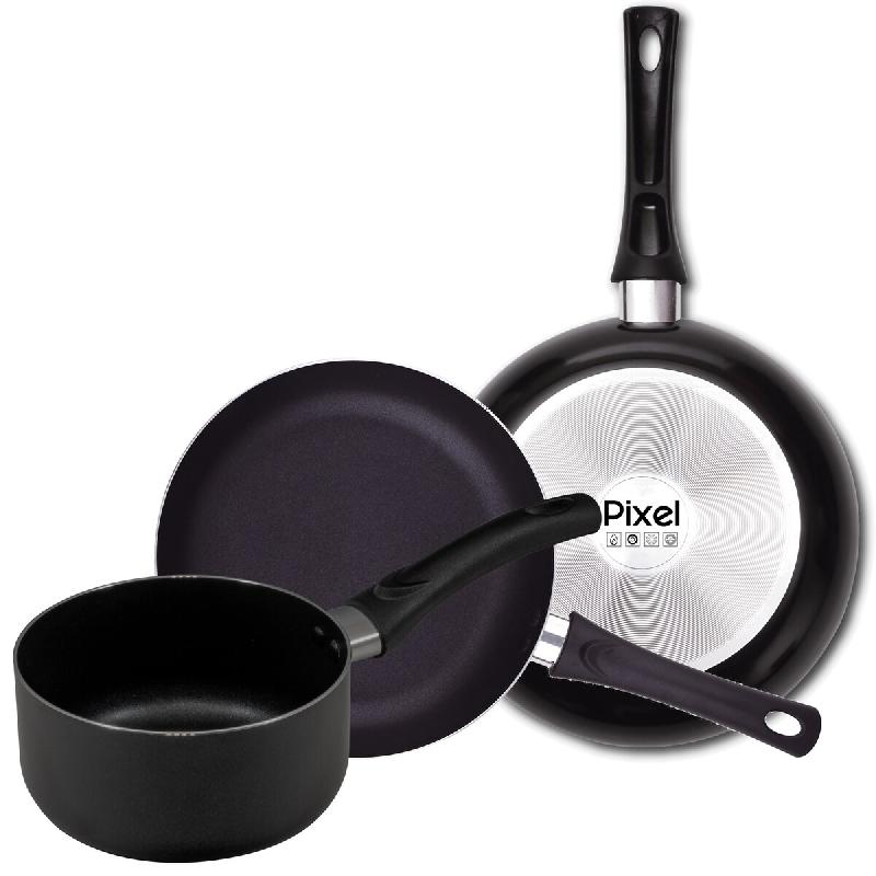 Chef Sauce - Jeu de Casserole Ø16 cm avec Poêles Ø20 et Ø24 cm en Aluminium Pressé Pixel - PK2809_0