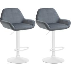 CLP Ensemble de 2 tabourets de bar Braga en velours Gris foncé/Métal blanc mat - gris textile 323664_0