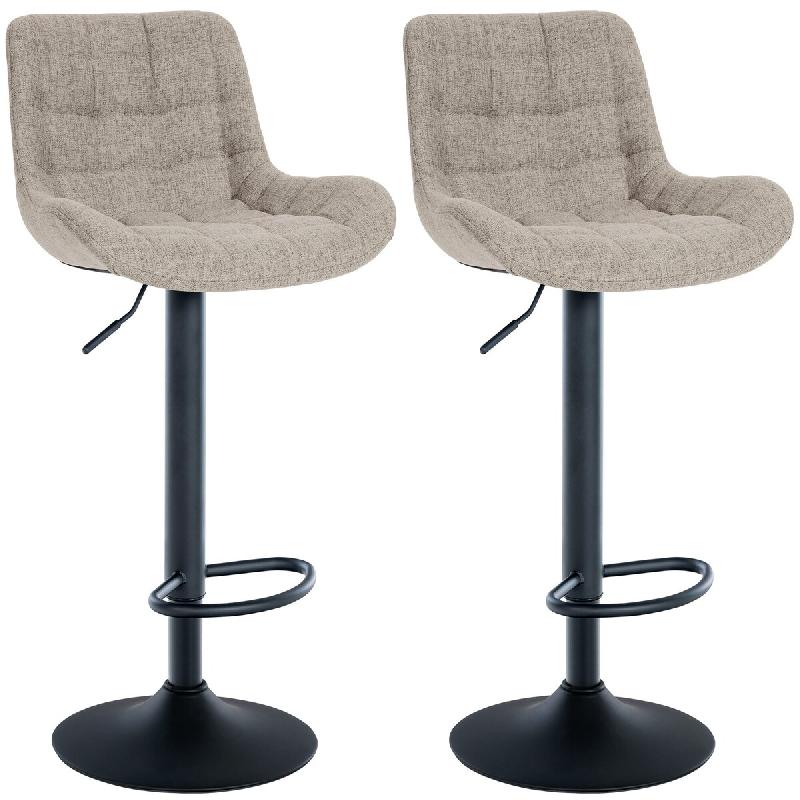 Décoshop26 - Lot de 2 tabourets de bar en tissu couleur taupe avec surpiqûres décoratives carrées cadre métal noir avec 10_0006069 - noir métal_0