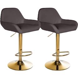 Décoshop26 - Lot de 2 tabourets de bar repose-pieds en forme d'arc en métal doré assise en PVC marron TDB10797 - marron 3000252952796_0