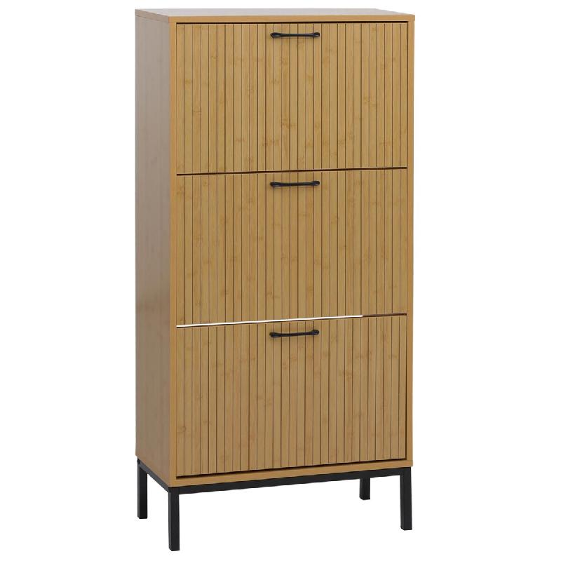 Décoshop26 - Meuble à chaussures 3 abattants en finition bambou armoire à chaussures 125x60x25 cm avec pieds métal 04_0008843 - 3000267176385_0
