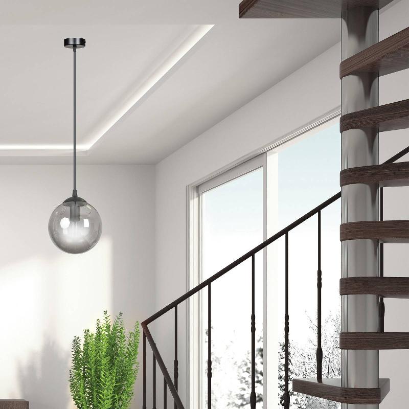 EMIBIG LIGHTING SUSPENSION GLASSY, NOIR, GRAPHITE, VERRE, Ø 14 CM, E14