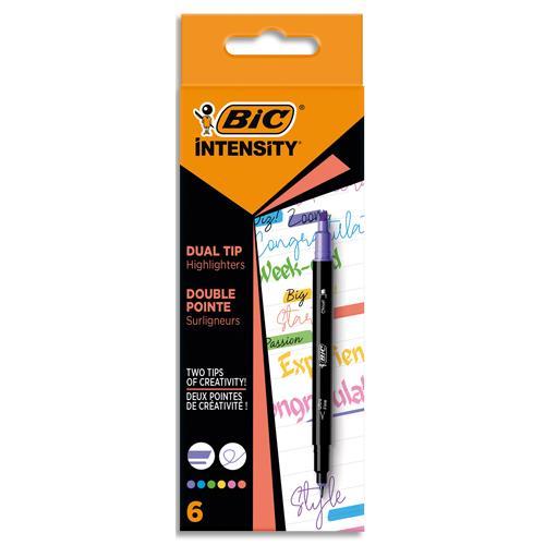 ETUI X 6 FEUTRES BIC DOUBLE POINTE : 1 POINTE BISEAU POUR SURLIGNER ET 1 POINTE FINE POUR ECRIRE.