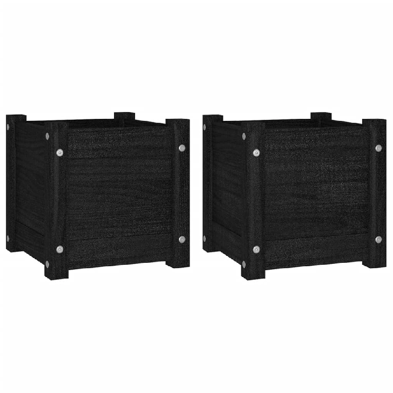 Helloshop26 - Jardinière bac lit surélevé plantes fleurs jardin terrasses d'extérieur lot de 2 31 x 31 x 31 cm bois de pin noir 02_0038889 - 30002_0