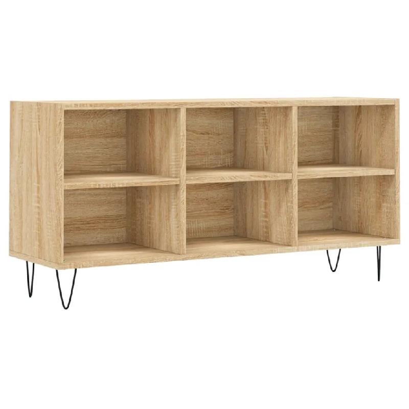 Helloshop26 - Meuble TV chêne sonoma avec 6 compartiments rangement moderne salon 103,5 x 30 x 50 cm en bois chêne sonoma 02_0048550 - Bois massif 3_0