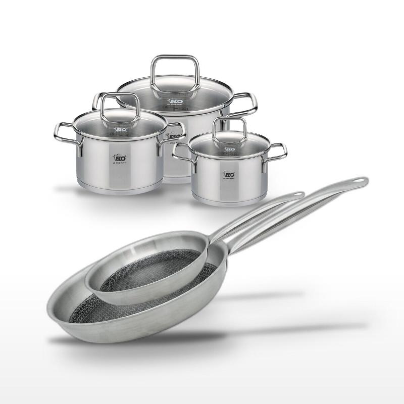 Lot 3 Faitouts Elo Relief Solution 14/16/20 cm et 2 Poêles 24/28 cm - gris 3176239959932_0