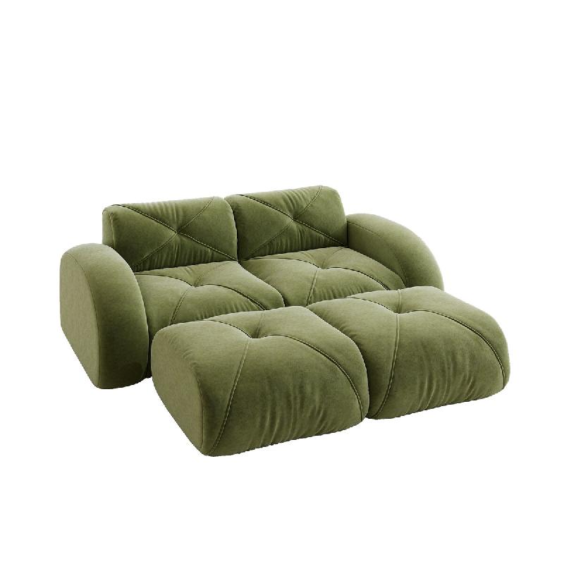 Merax Canapé modulaire 2 places avec 2 tabourets, canapé nuage avec accoudoirs ronds, chenille douce, sans cadre près du sol, canapé lounge, vert_0