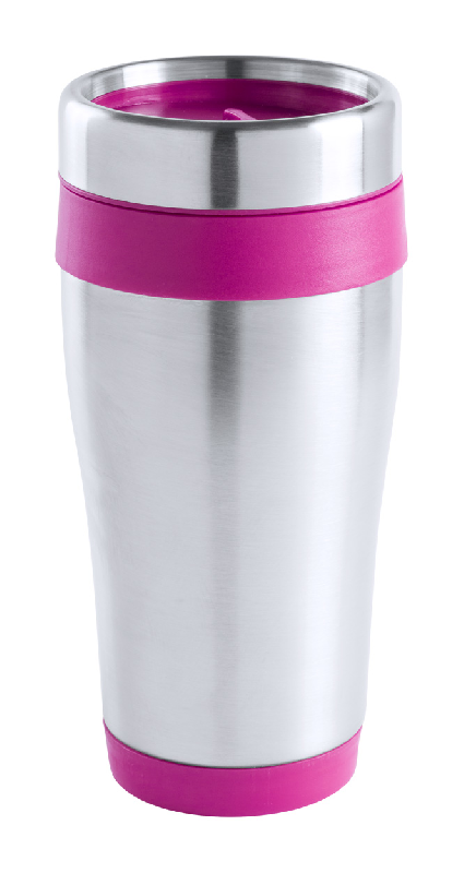 Mug thermo - double paroi en acier inoxydable - 450 ml - finition plastique colorée - couleur fuchsia_0