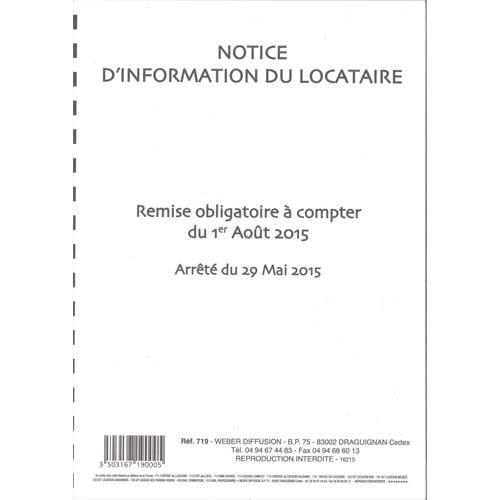 NOTICE D'INFORMATION DU LOCATAIRE WEBER DIFFUSION