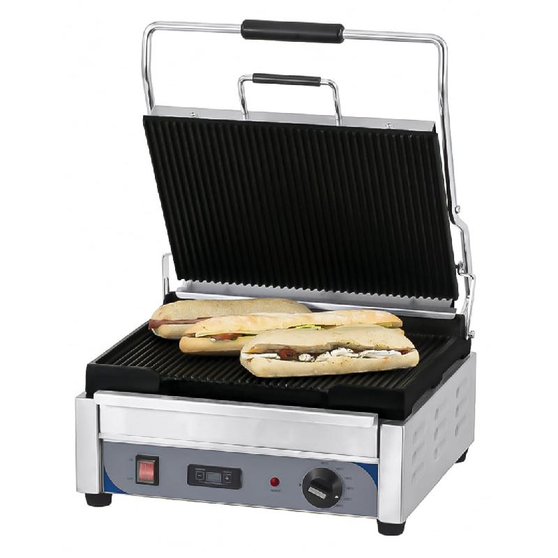 Panini grill avec timer grand premium rainurée - rainurée en inox 2400 W_0