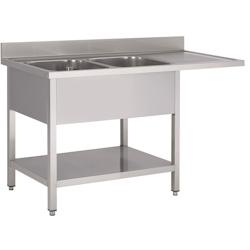 Plonge Inox AISI 304 Sous-Tablette Espace Lave-Vaisselle 2 Bacs à Gauche - L 1600 x P 600 x H 900 mm  - Fabrinox - inox 5401162302202_0