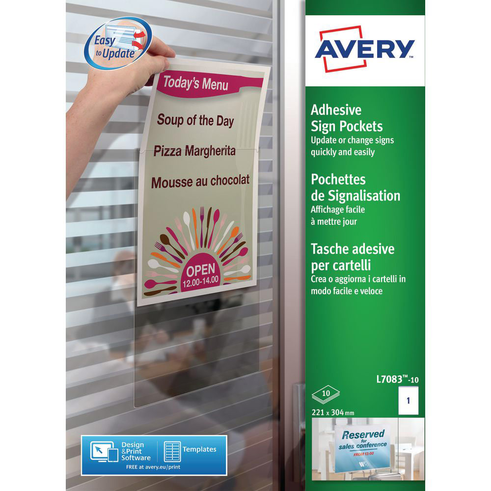 POCHETTE DE SIGNALISATION ADHESIVE AVERY L7083 - 221 X 304 MM - BOÎTE DE 10